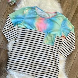 Women’s Tie Dye and Striped 3/4 sleeve shirt with front pocket